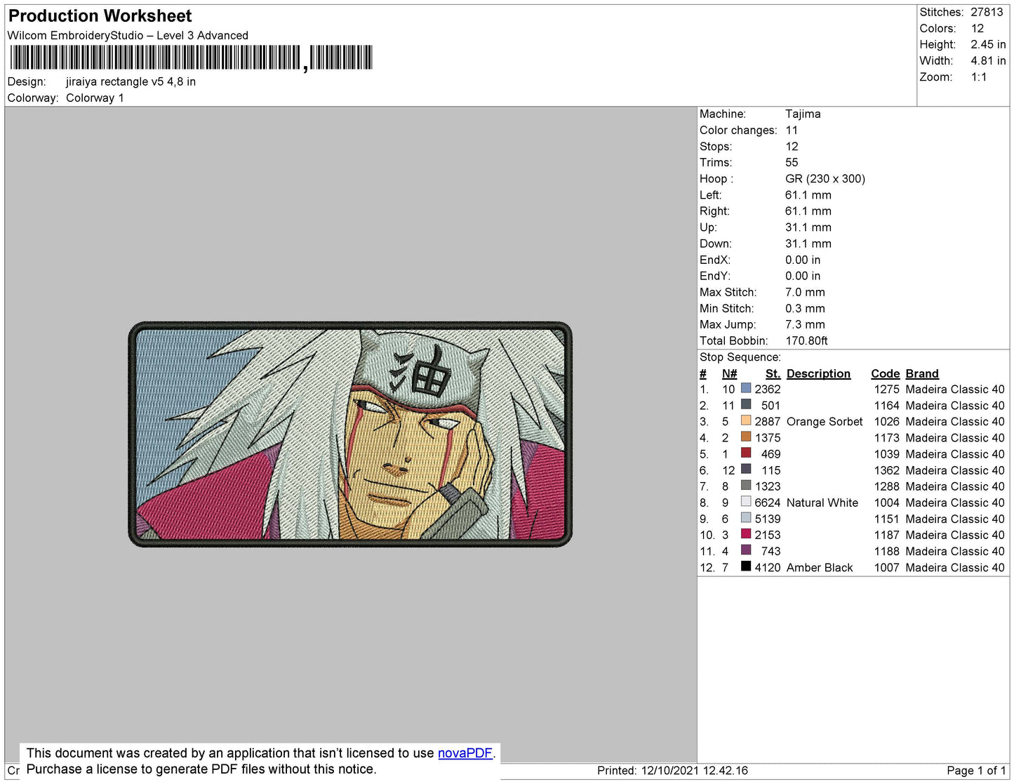 Jiraya Embroidery File 4 size