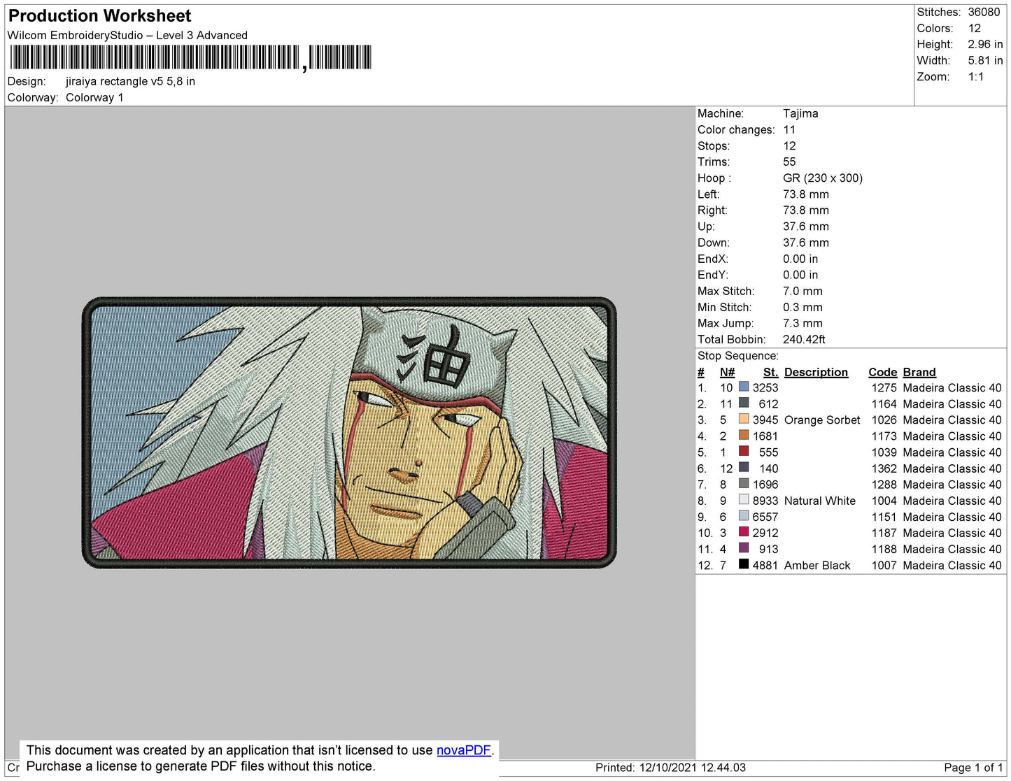 Jiraya Embroidery File 4 size