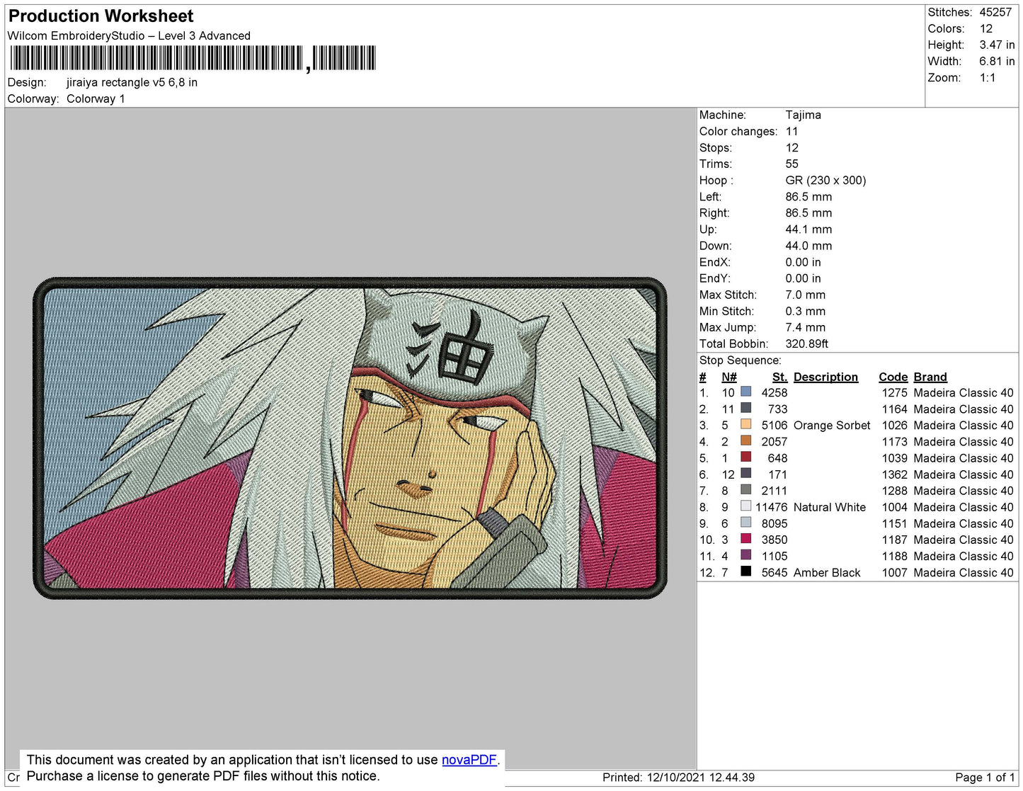 Jiraya Embroidery File 4 size