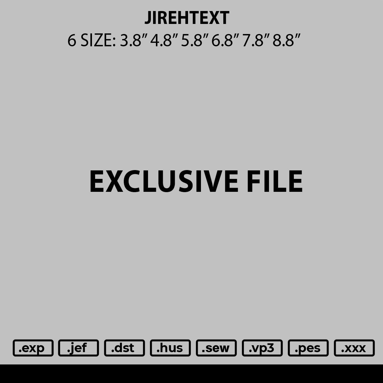 Jirehtext Embroidery File 6 sizes