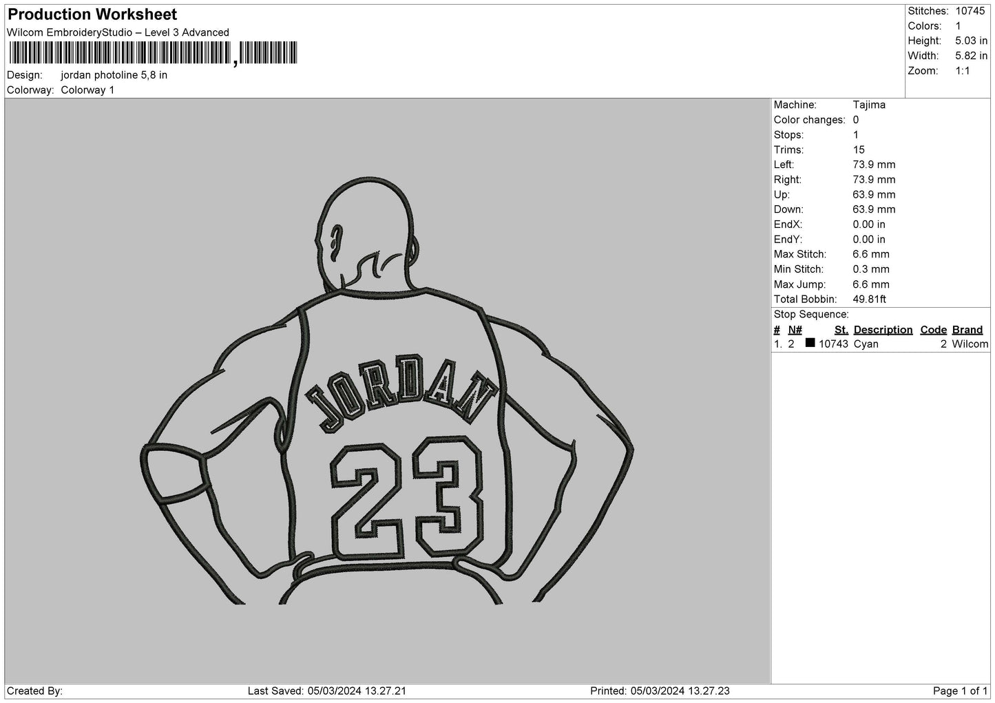 Jordan Photoline Embroidery File 6 sizes