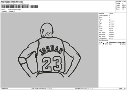 Jordan Photoline Embroidery File 6 sizes