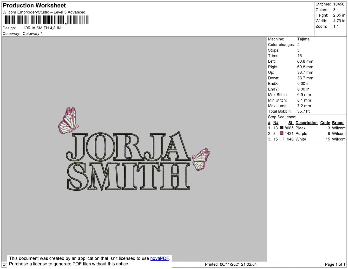 Jorja Smith Embroidery File 4 size