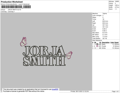 Jorja Smith Embroidery File 4 size