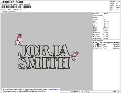 Jorja Smith Embroidery File 4 size