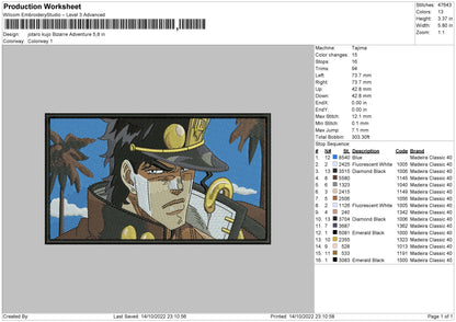 Jotaro Bizzare Embroidery File 6 sizes
