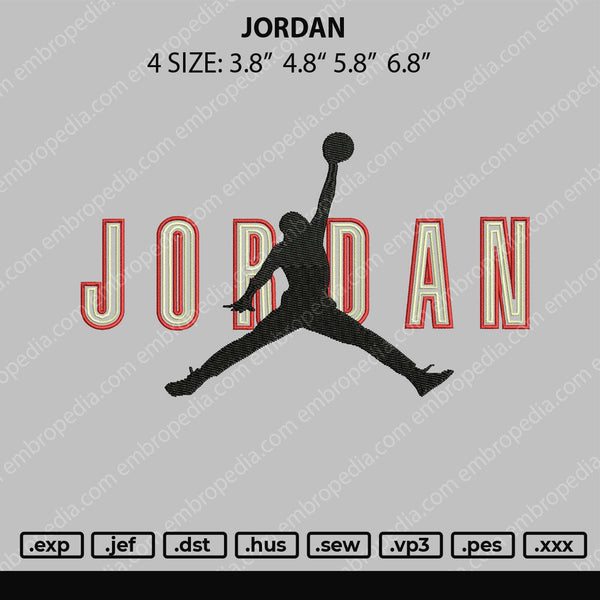 Jordan Text Embroidery File 4 size