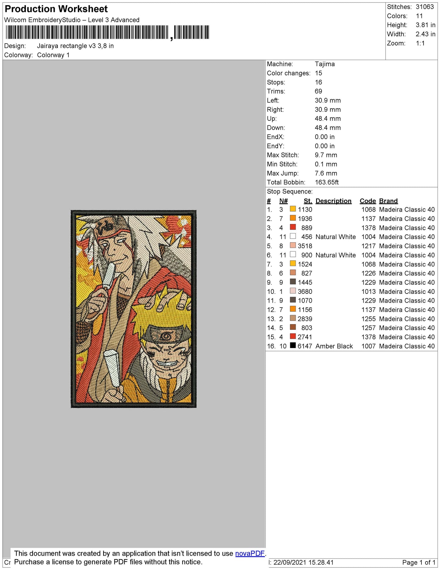Jiraya Rectangle V3 Embroidery File 4 size