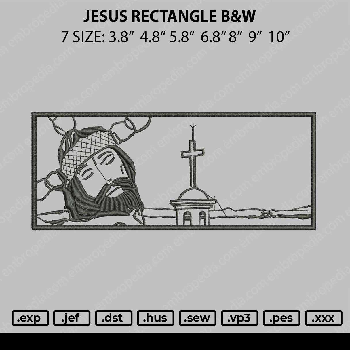 Jesus Rectangle BW Embroidery File 7 size