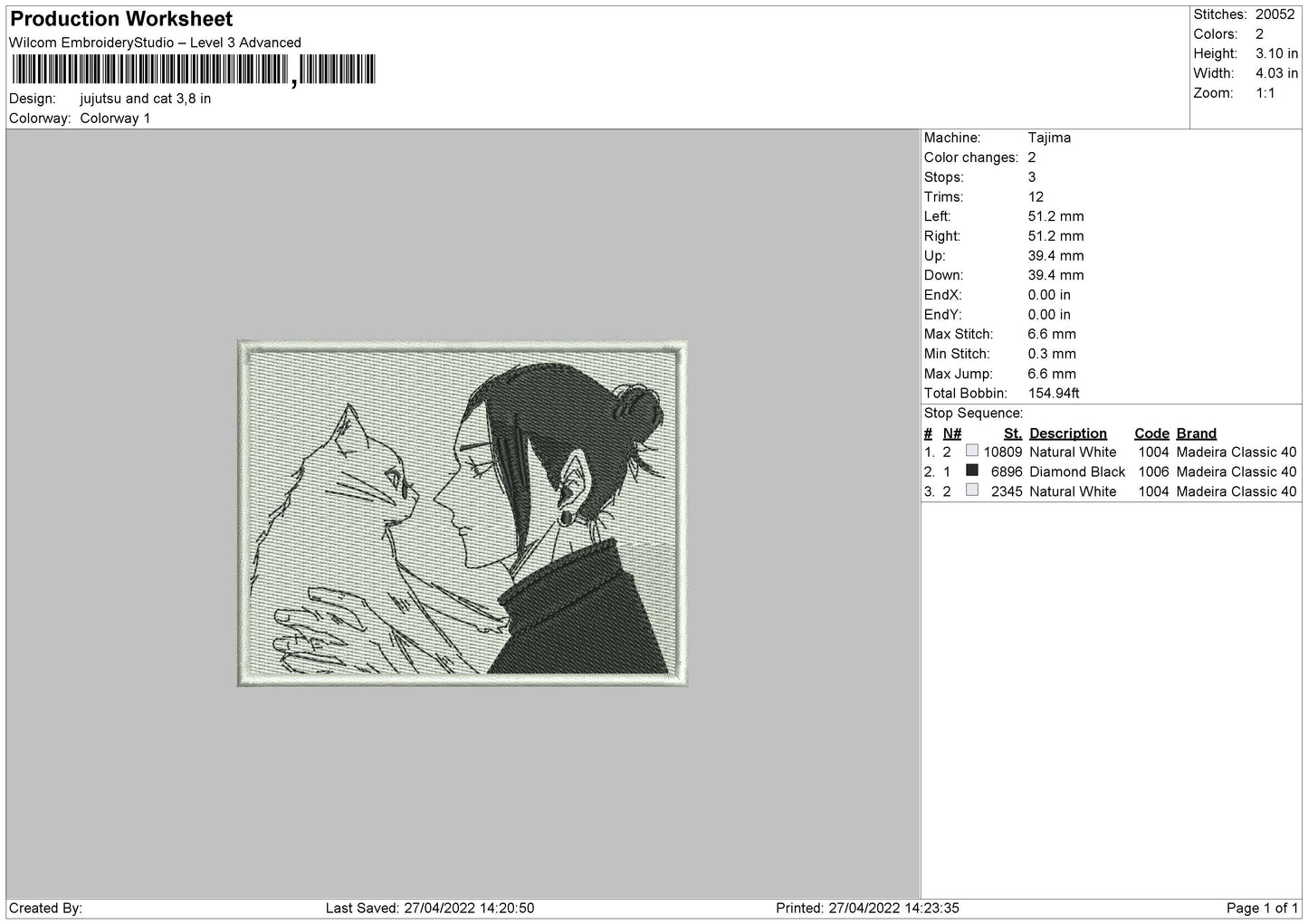 Jujutsu And Cat Embroidery File 4 size