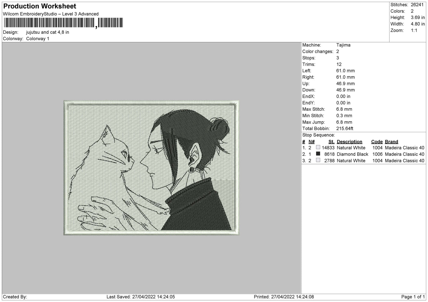 Jujutsu And Cat Embroidery File 4 size