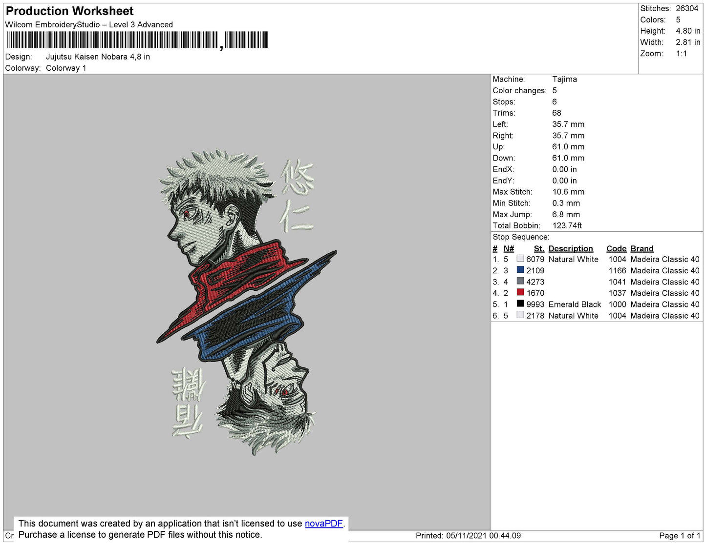 Jujutsu Kaisen Nobara Embroidery File 4 size