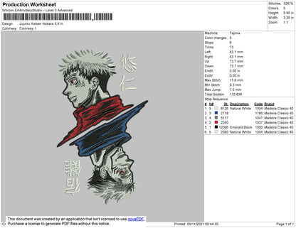 Jujutsu Kaisen Nobara Embroidery File 4 size