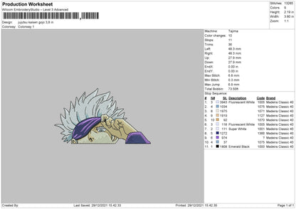 Jujutsu Kaisen Gojo Embroidery File 4 size