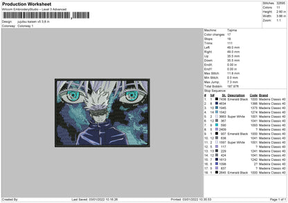 Jujutsu Kaisen V5 Embroidery File 4 size