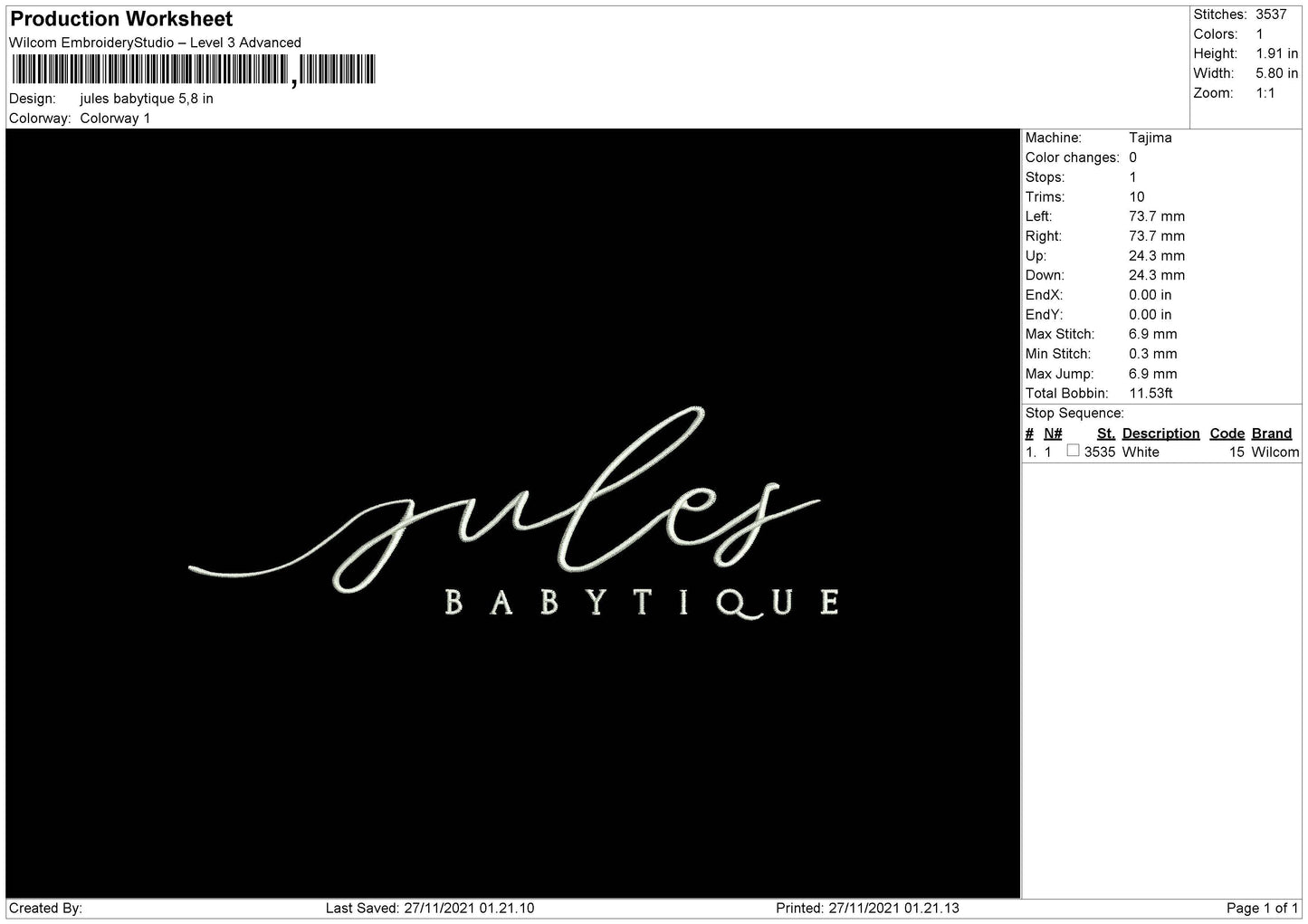 Jules Babytique Embroidery File 4 size
