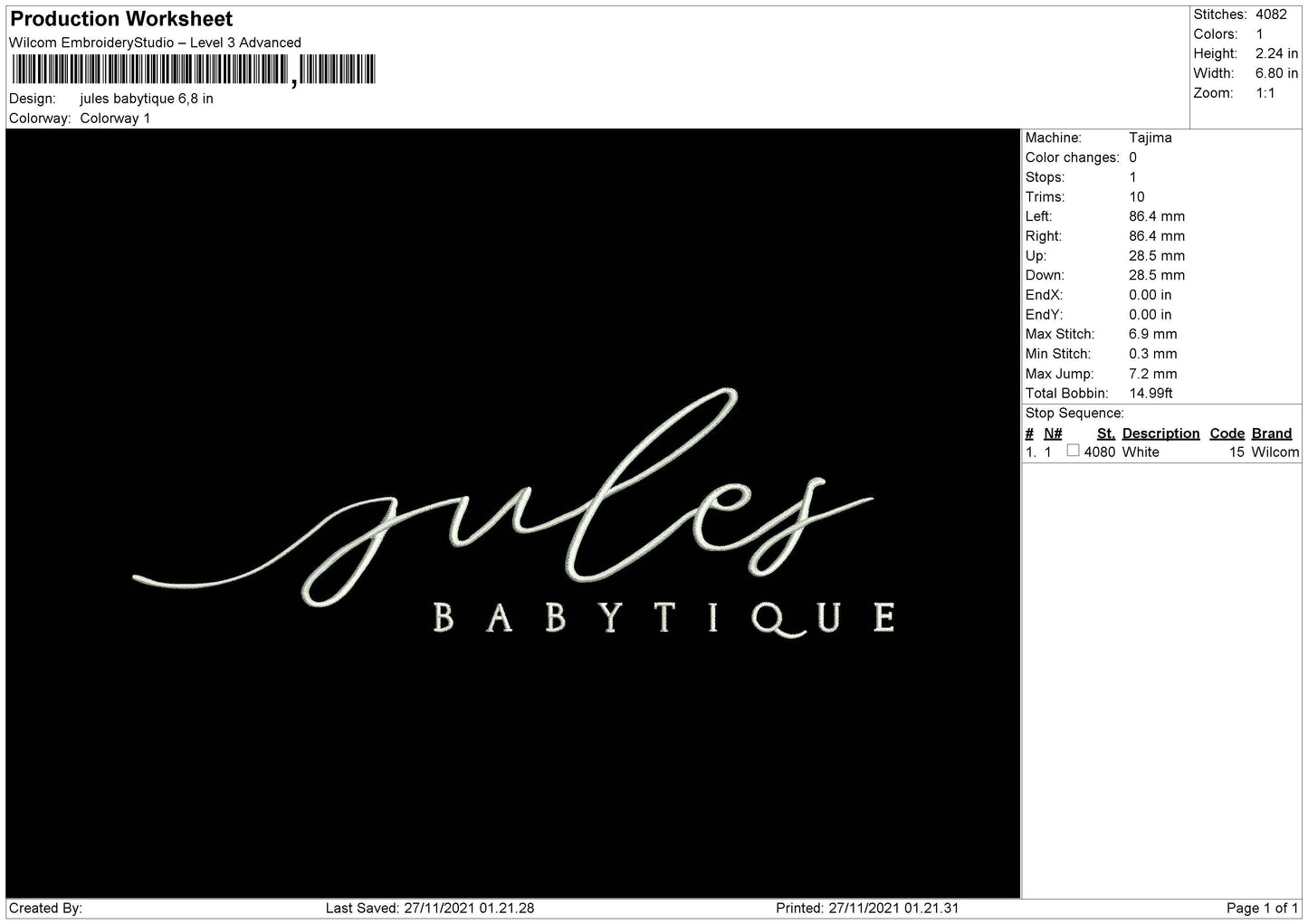 Jules Babytique Embroidery File 4 size