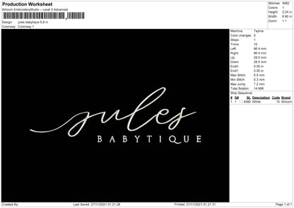 Jules Babytique Embroidery File 4 size