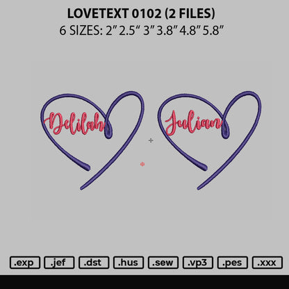 Lovetext 0102 Embroidery 2 Files