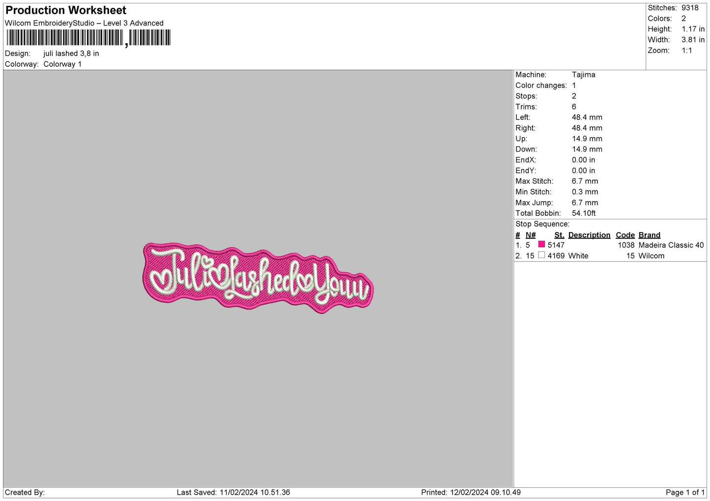 Lashed Text Embroidery File 6 sizes