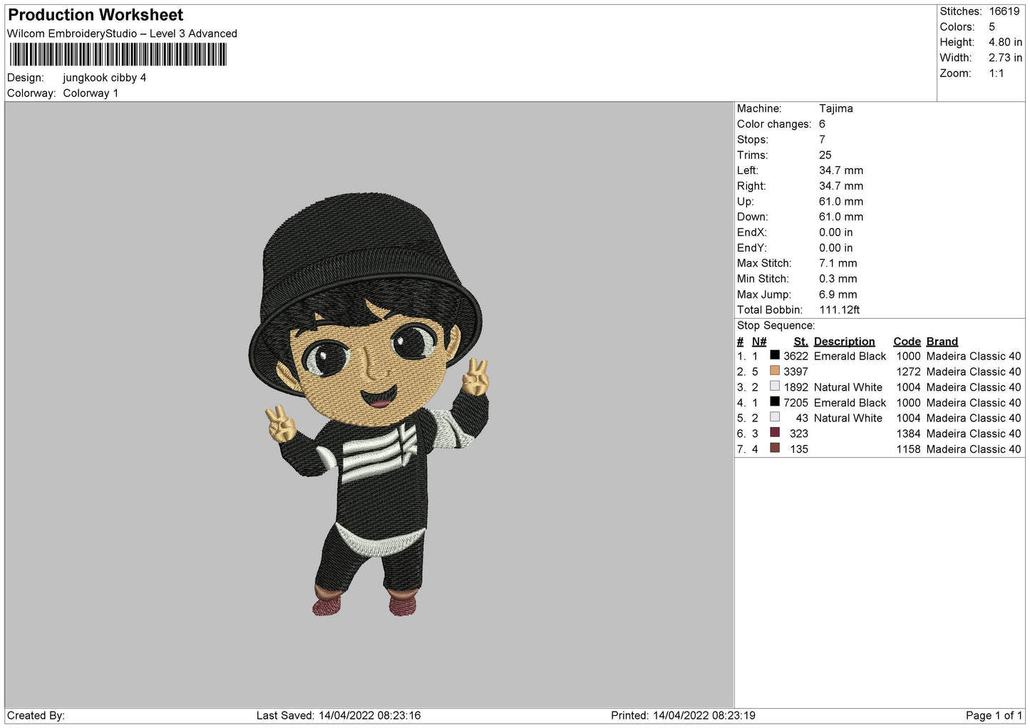 Jungkook Chibi Embroidery File 4 size