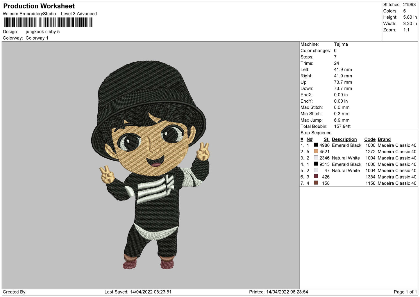 Jungkook Chibi Embroidery File 4 size