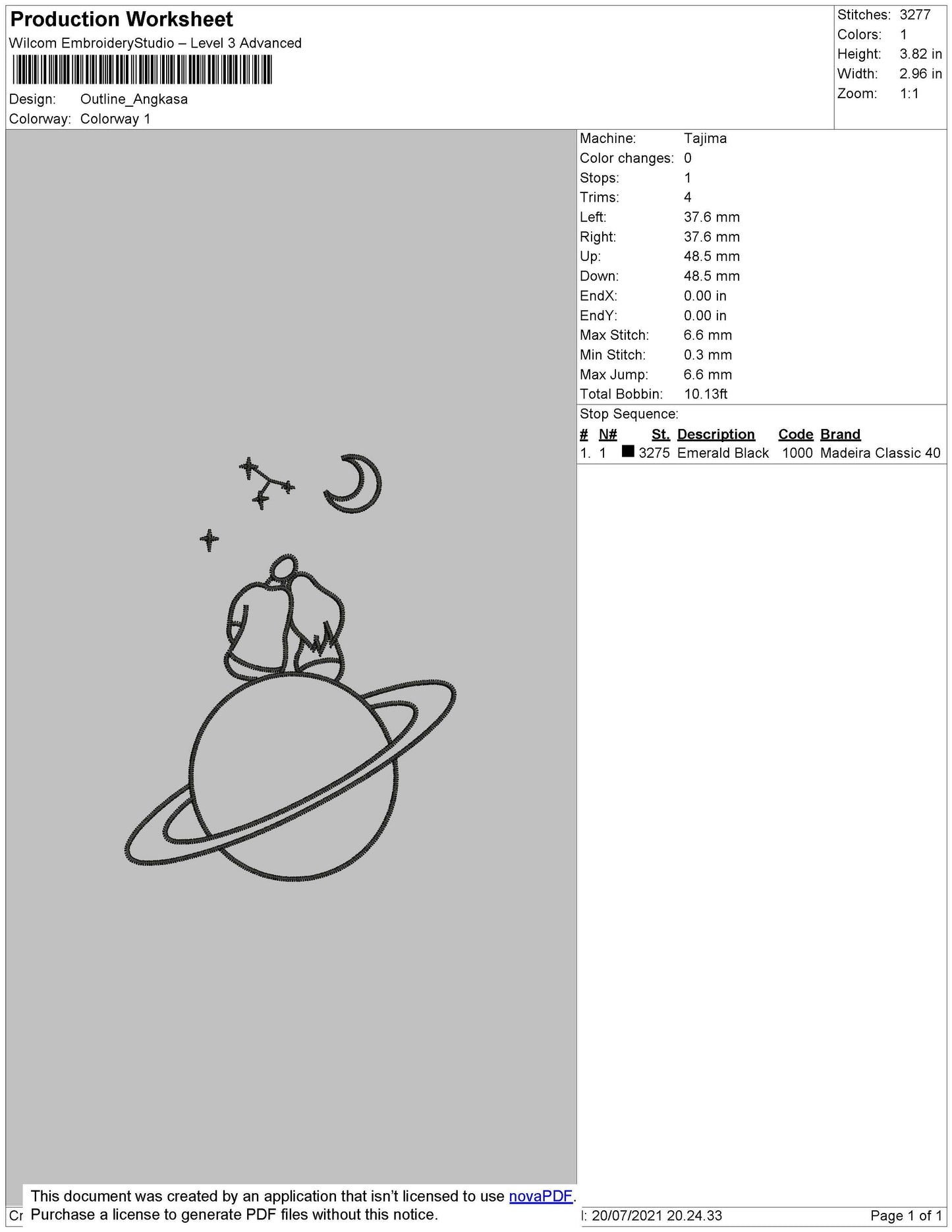 Jupiter Outline Embroidery File 4 size