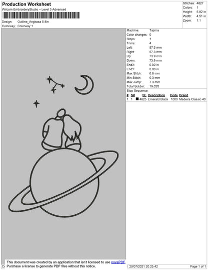 Jupiter Outline Embroidery File 4 size