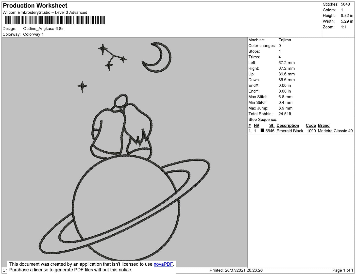 Jupiter Outline Embroidery File 4 size