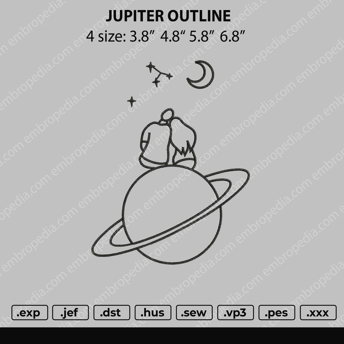 Jupiter Outline Embroidery File 4 size