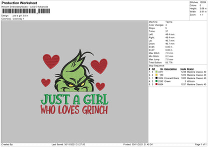 Just A Girl Embroidery File 4 size