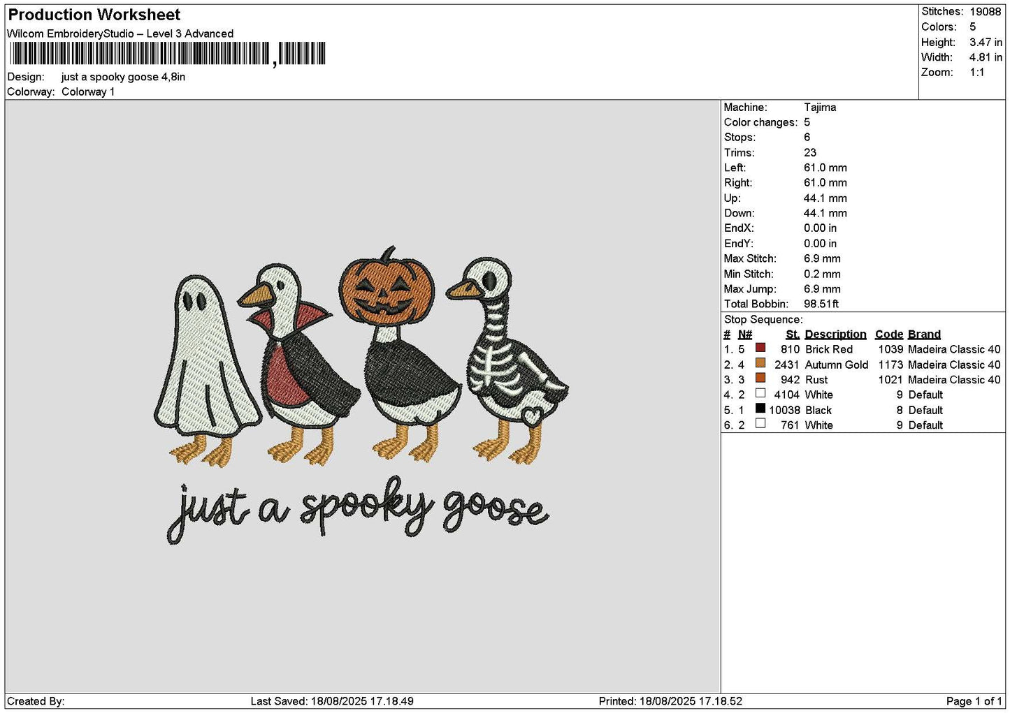 Ducks Spooky Embroidery File 6 sizes