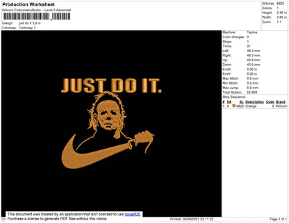 Just Do It Swoosh michael Embroidery File 4 size