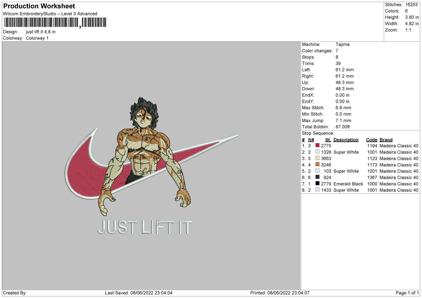 Just Lift It Embroidery File 4 size
