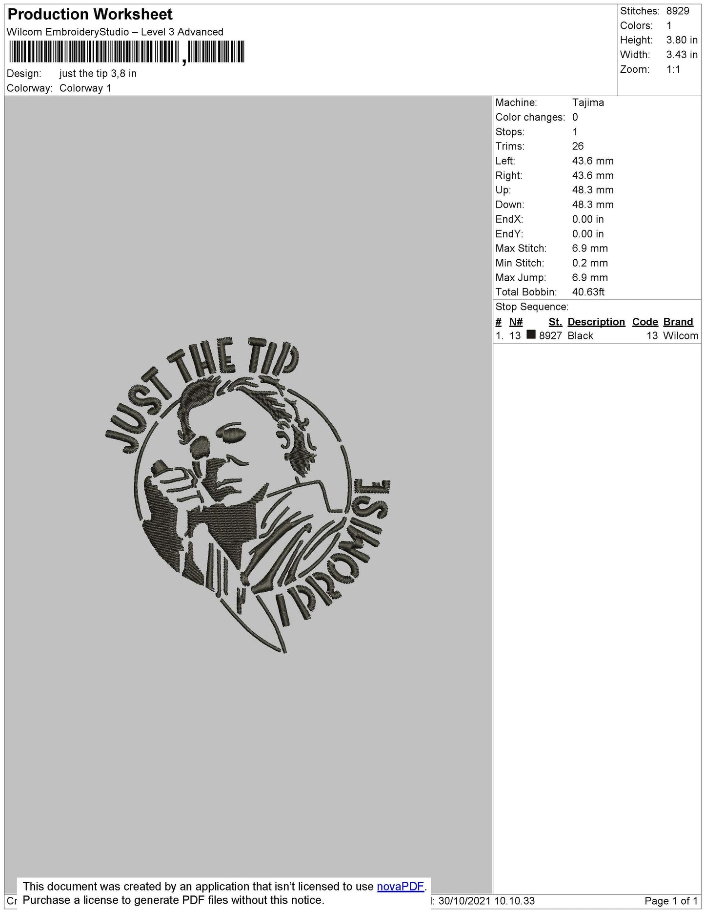 Just The Tip Embroidery File 4 size