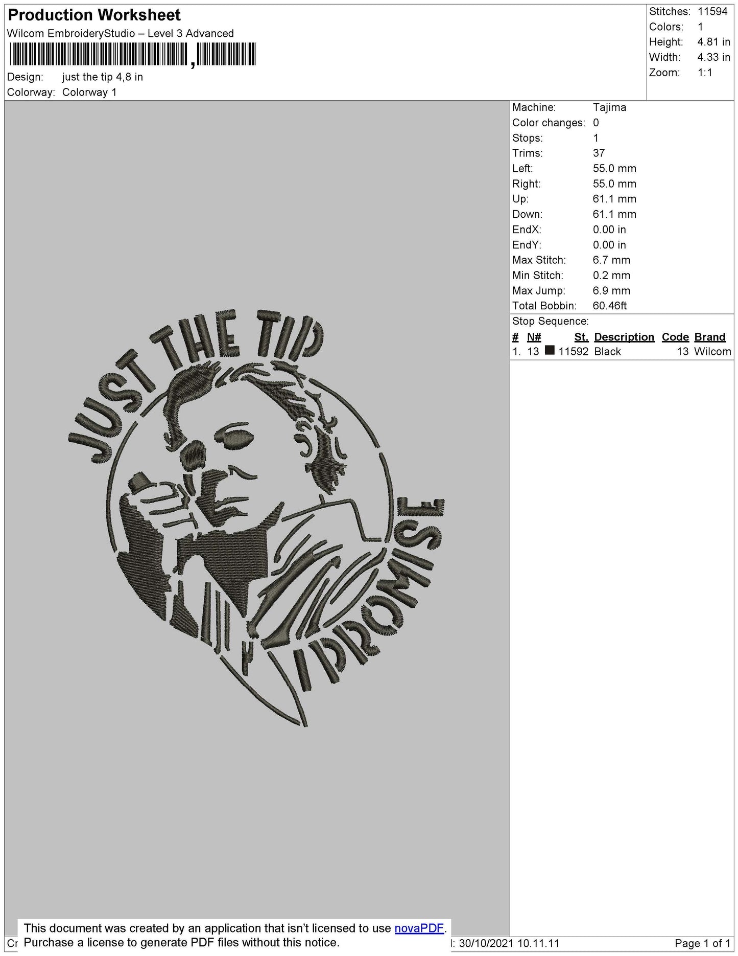 Just The Tip Embroidery File 4 size