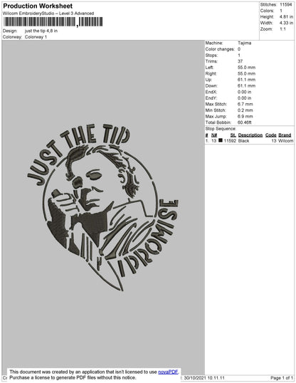 Just The Tip Embroidery File 4 size