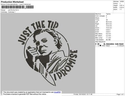 Just The Tip Embroidery File 4 size