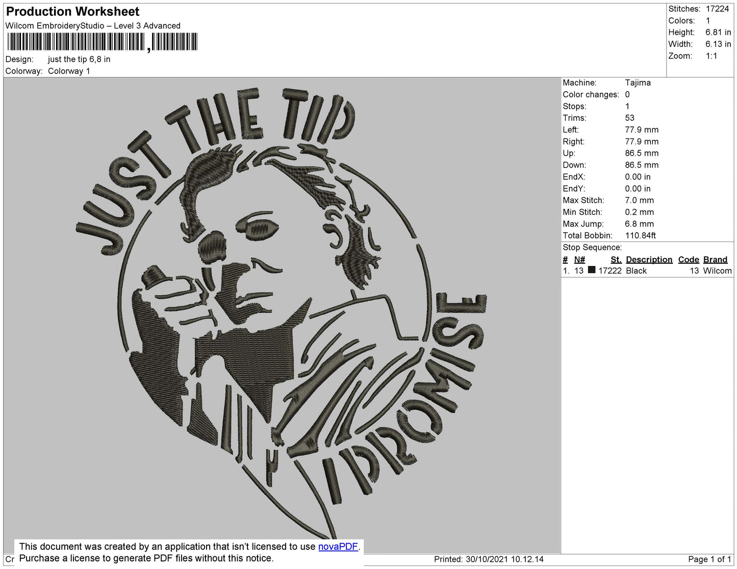 Just The Tip Embroidery File 4 size