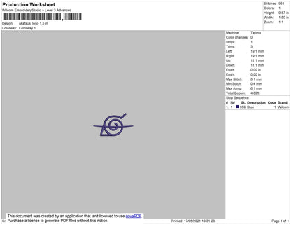 Konoha Logo 02 Embroidery File 5 size
