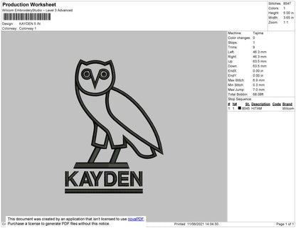 Kayden Embroidery File 3 size