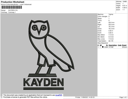 Kayden Embroidery File 3 size