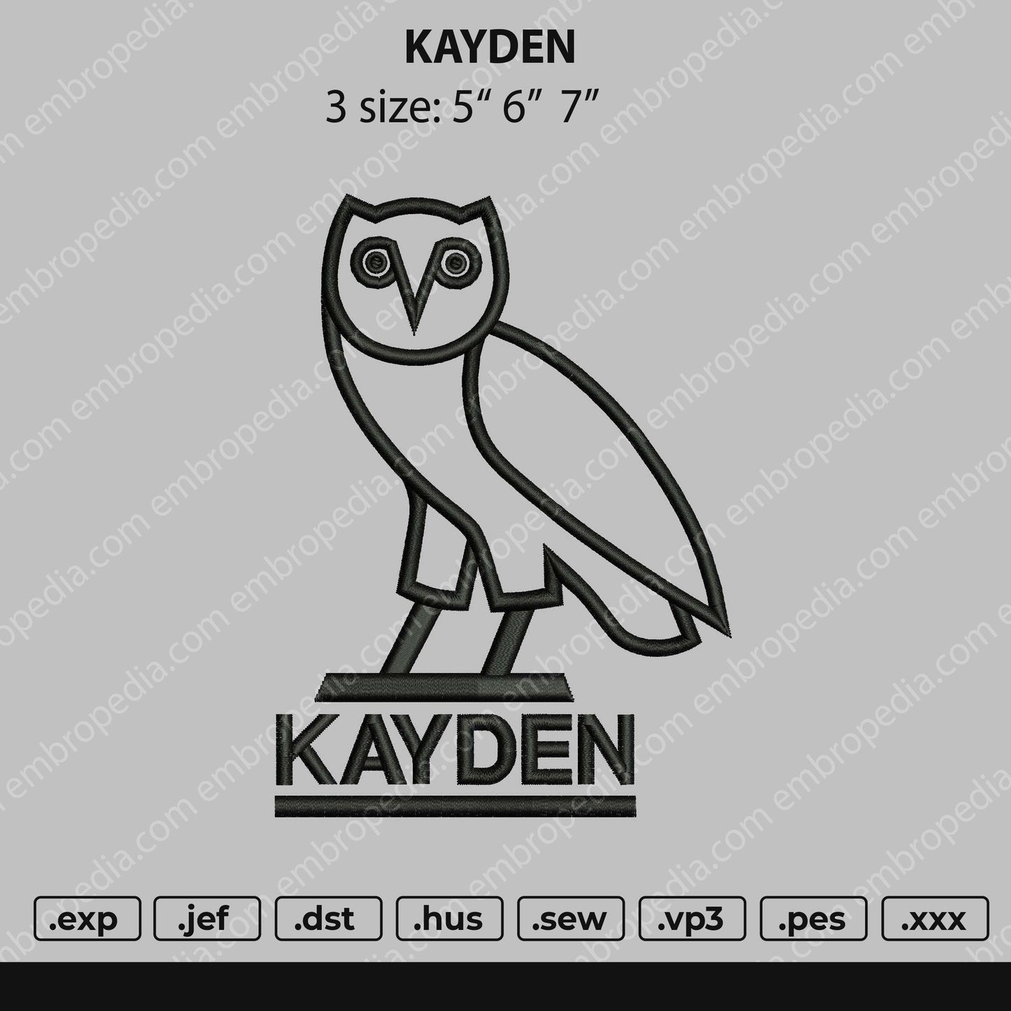 Kayden Embroidery File 3 size