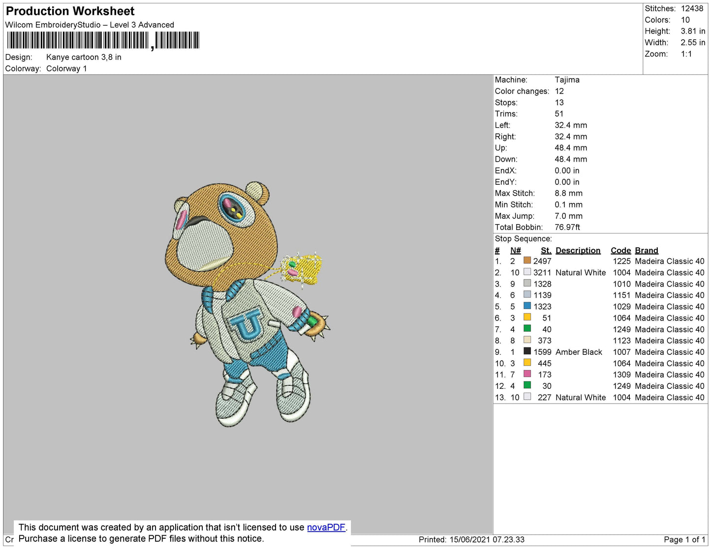 Kanye Cartoon Embroidery File 4 size