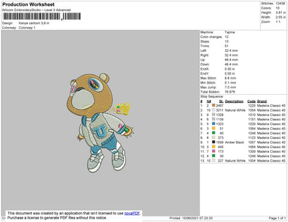 Kanye Cartoon Embroidery File 4 size