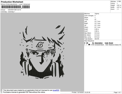 Kakashi BW Embroidery File 4 size