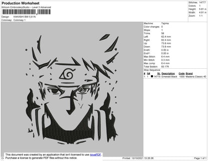 Kakashi BW Embroidery File 4 size