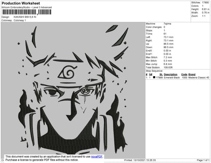 Kakashi BW Embroidery File 4 size