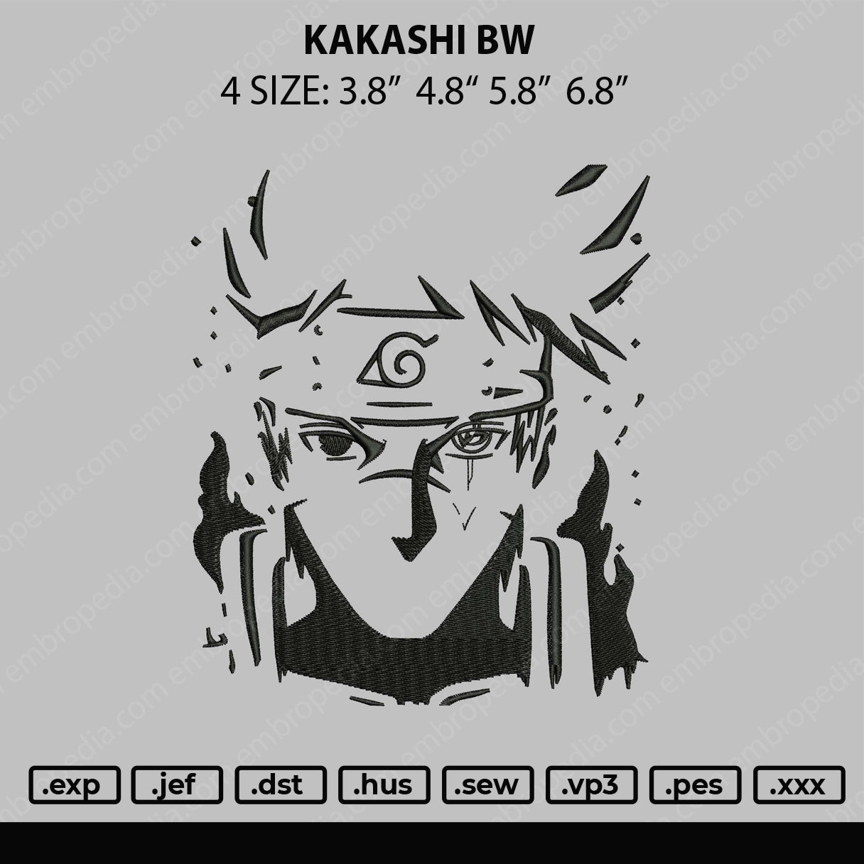Kakashi BW Embroidery File 4 size