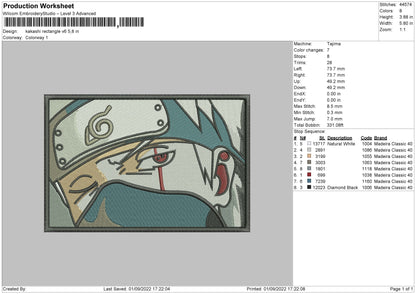 Kakashi Rectangle V6 Embroider File 5 sizes